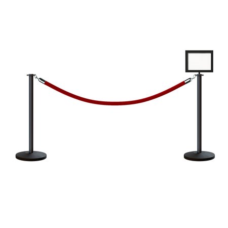 MONTOUR LINE Stanchion Post and Rope Kit Black, 2FlatTop 1RedRope 8.5x11H Sign C-Kit-1-BK-FL-1-Tapped-1-8511-H-1-PVR-RD-PS